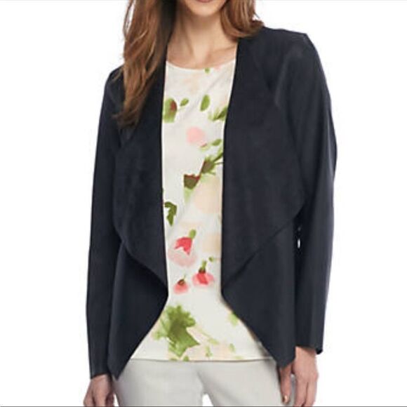 THE LIMITED | Vegan Leather Navy Blue Open Front Drape Jacket Women’s Size M - Picture 1 of 13